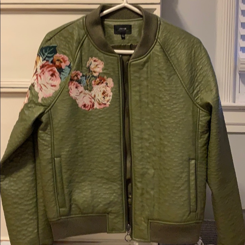 Army green leather bomber jacket